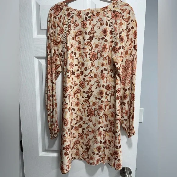 Rip Curl Long Sleeve Floral Dress - Cream and Brown - Picture 3 of 3